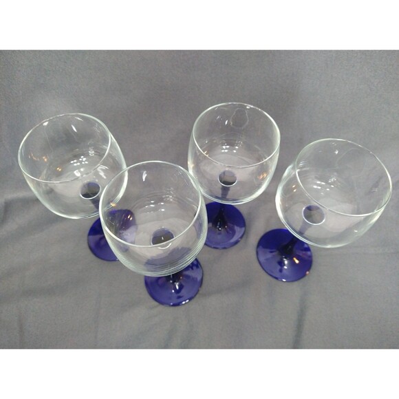 Set of 4 Hock Wine Glass Blue Stem Arcoroc France Luminarc Collectable Barware - Picture 4 of 13